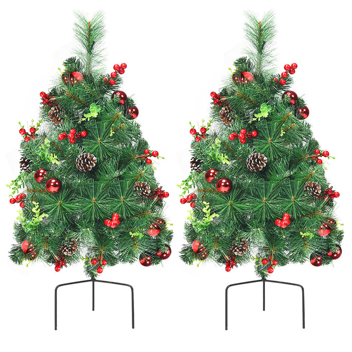 Set of 2 24in Battery Powered Pre-lit Pathway Christmas Trees Outdoor Decoration Image 8