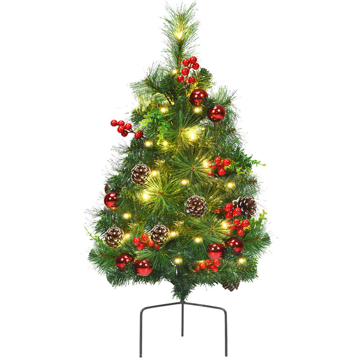 Set of 2 24in Battery Powered Pre-lit Pathway Christmas Trees Outdoor Decoration Image 9