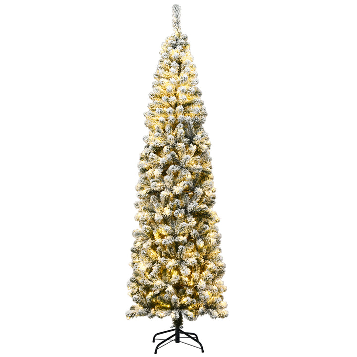 7.5Ft Pre-lit Snow Flocked Artificial Pencil Christmas Tree w/ 350 LED Lights Image 1