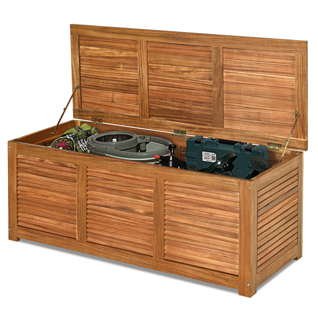 47 Gallon Deck Storage Acacia Wood Organization Toys Cushions Tools Image 10