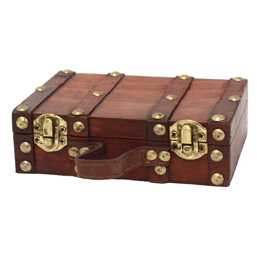 Antique Style Mini Suitcase 6.2x4.3 Decorative Treasure Box Polywood Rustic Image 1