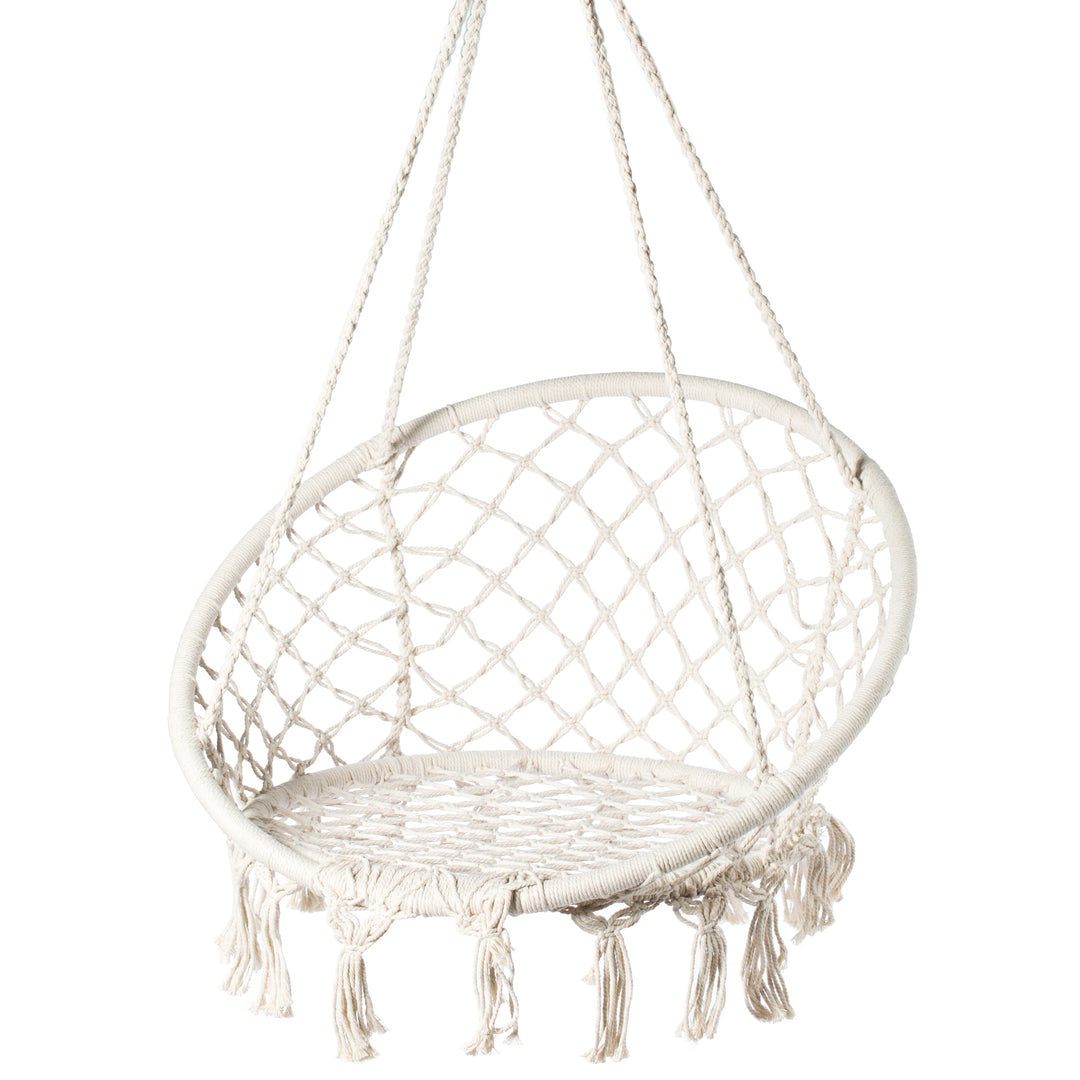 Cotton Rope Macrame Hanging Hammock Chair 31.75 Inch Indoor Outdoor Swing Image 1