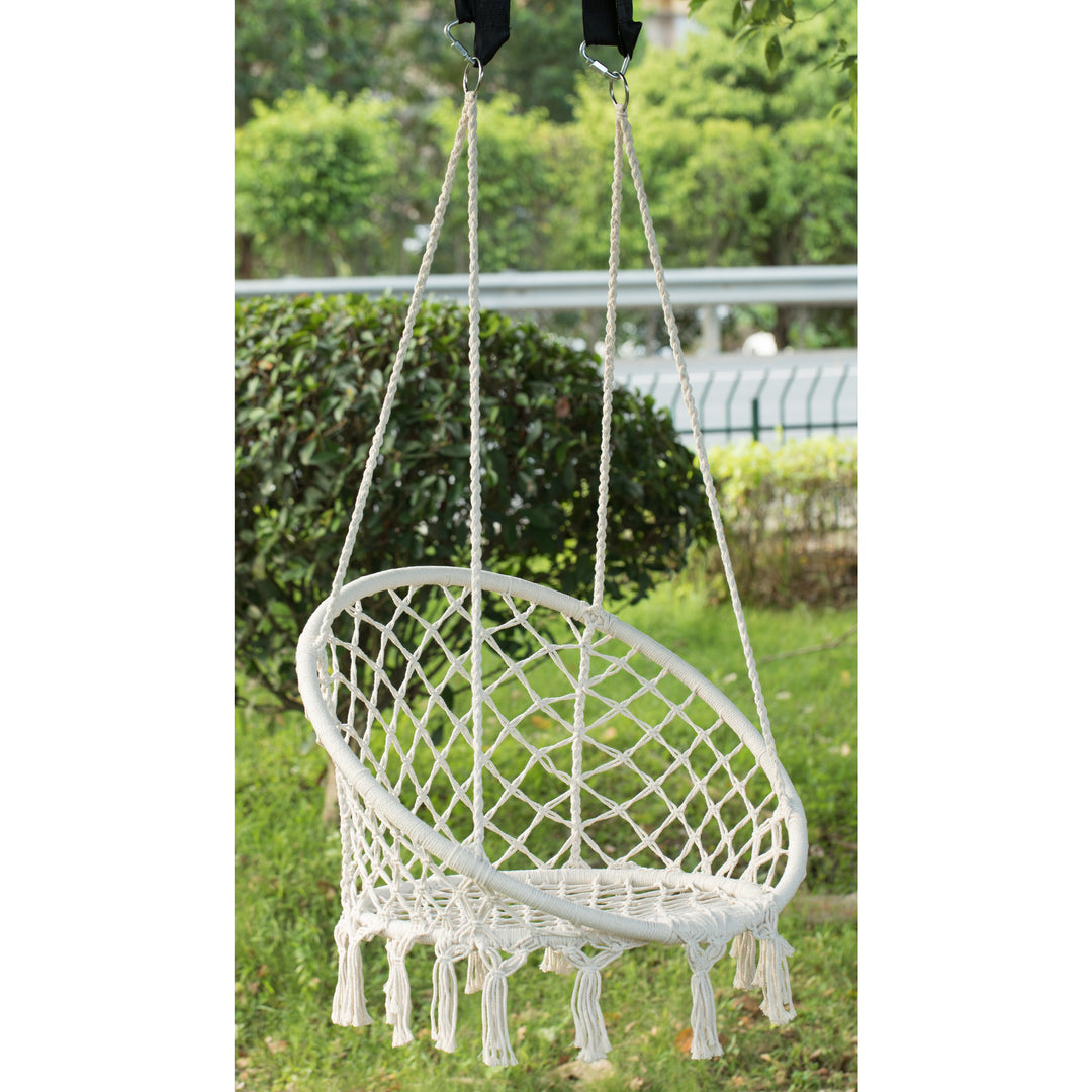 Cotton Rope Macrame Hanging Hammock Chair 31.75 Inch Indoor Outdoor Swing Image 3