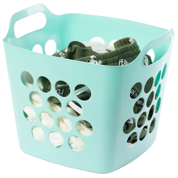 Flexible Plastic Laundry Basket Storage Hamper with Handles 16x15.5in Waterproof Image 1