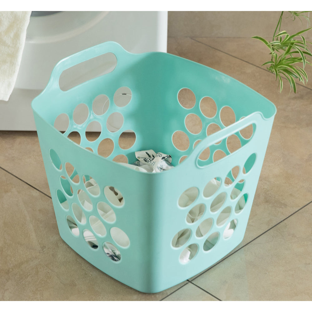 Flexible Plastic Laundry Basket Storage Hamper with Handles 16x15.5in Waterproof Image 2