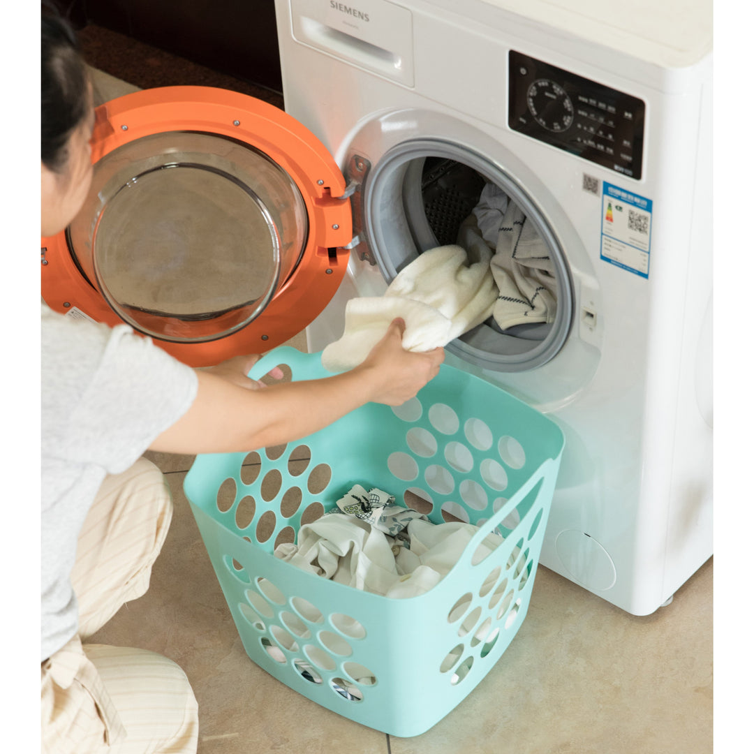 Flexible Plastic Laundry Basket Storage Hamper with Handles 16x15.5in Waterproof Image 3