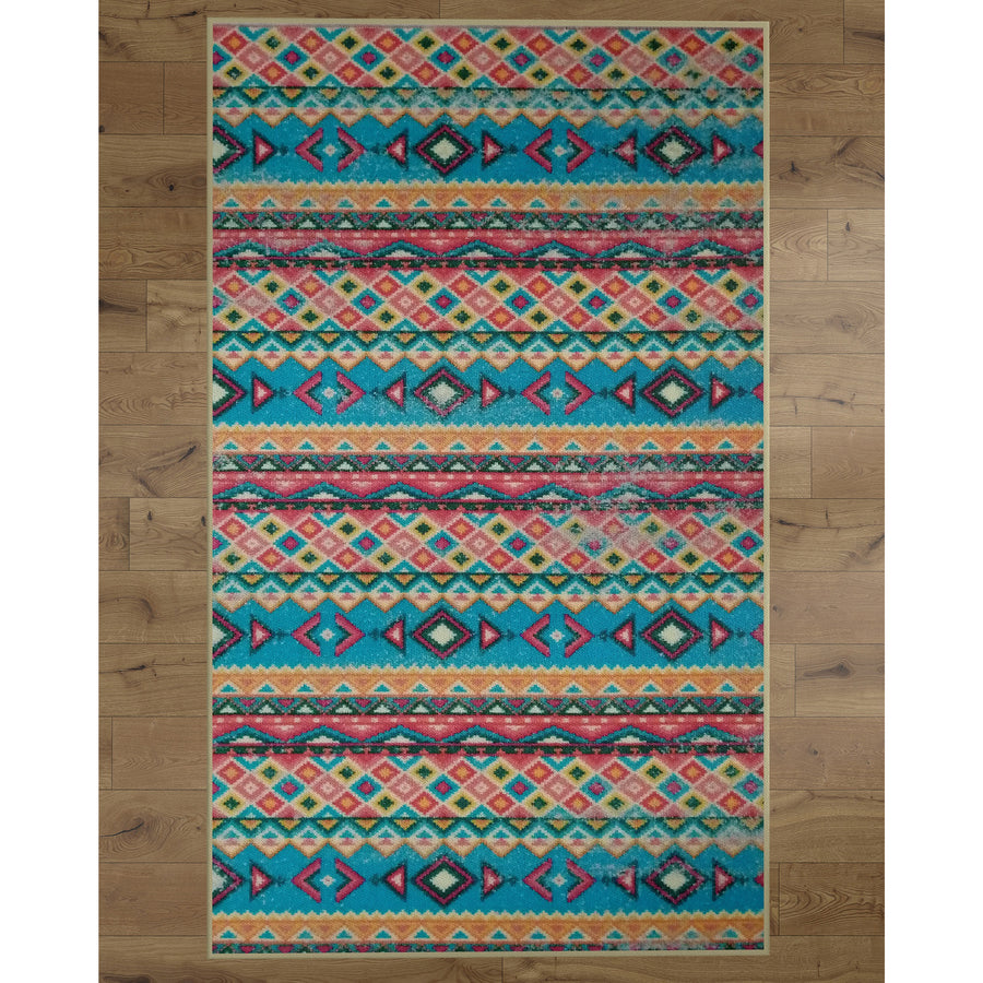 Deerlux Boho Living Room Area Rug with Nonslip Backing, Turquoise Aztec Pattern Image 1