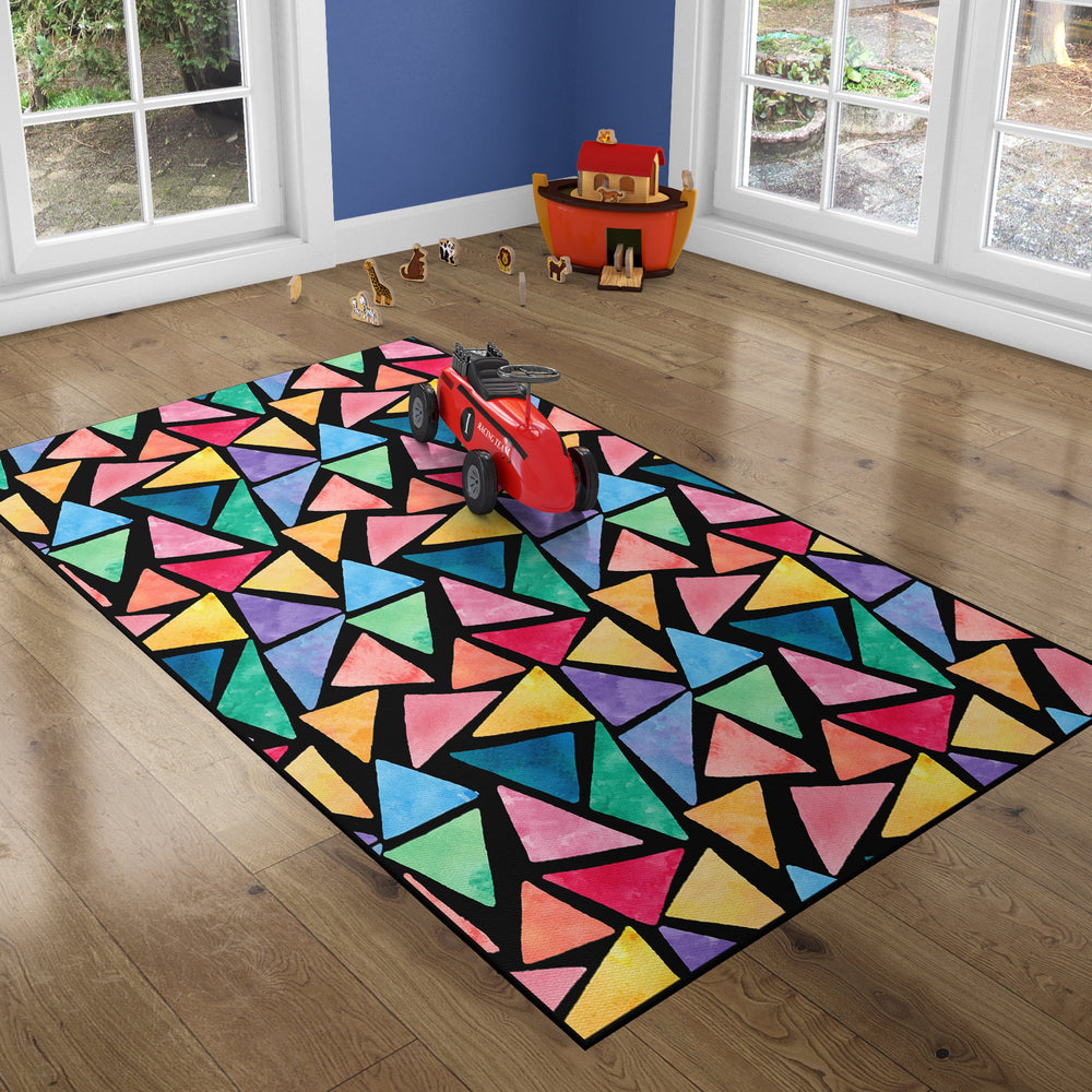 Deerlux Colorful Kids Room Area Rug with Nonslip Backing, Multi Triangle Pattern Image 2