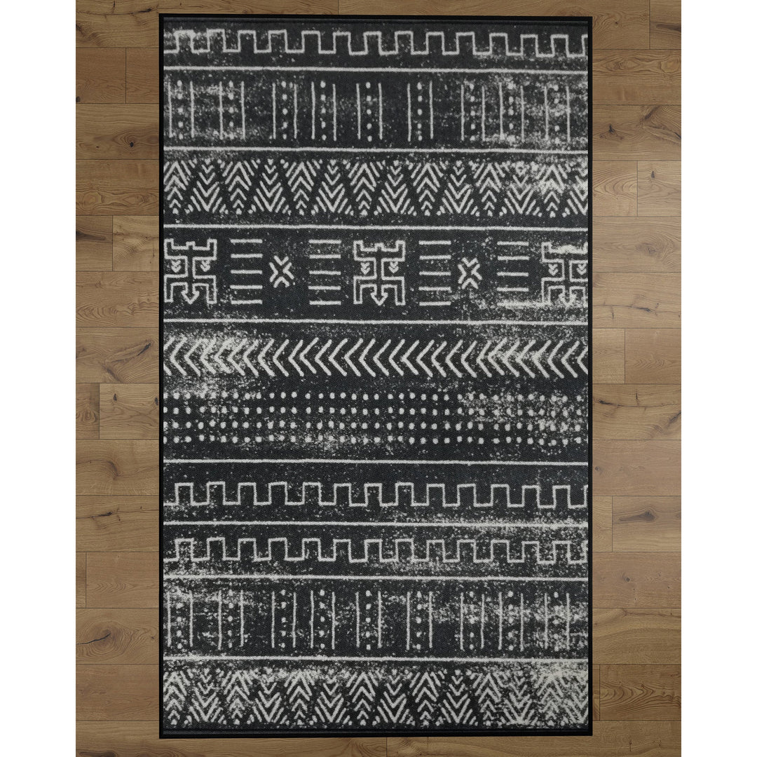 Deerlux Boho Living Room Area Rug with Nonslip Backing, Black Tribal Pattern Image 1