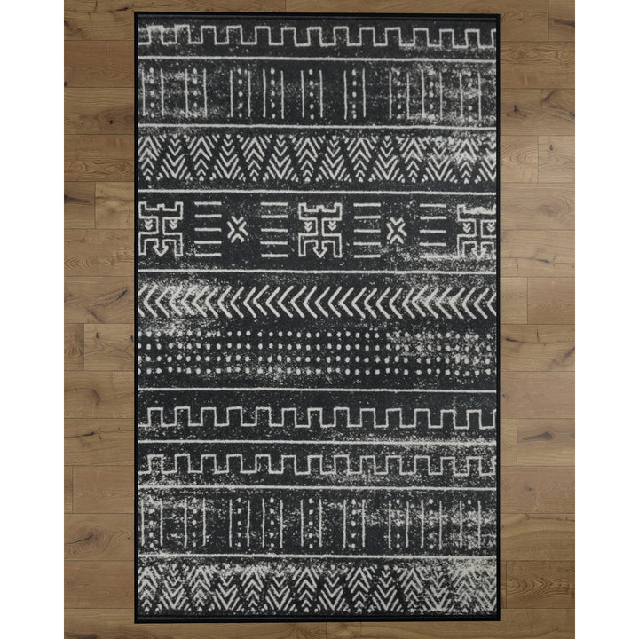 Deerlux Boho Living Room Area Rug with Nonslip Backing, Black Tribal Pattern Image 1