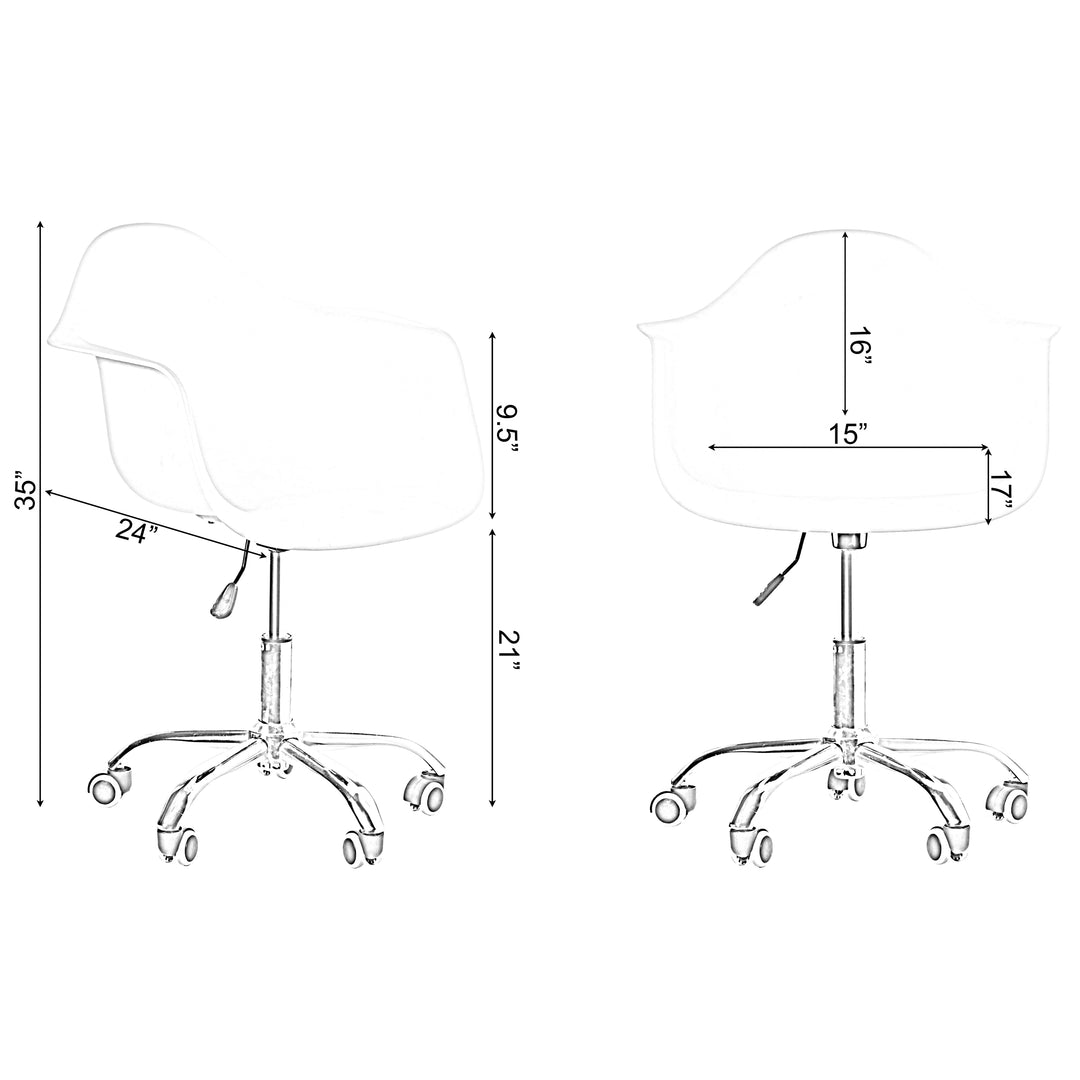 Mid-Century Modern Style Adjustable Swivel Plastic Shell Molded Office Task Chair with Rolling Wheels Image 9