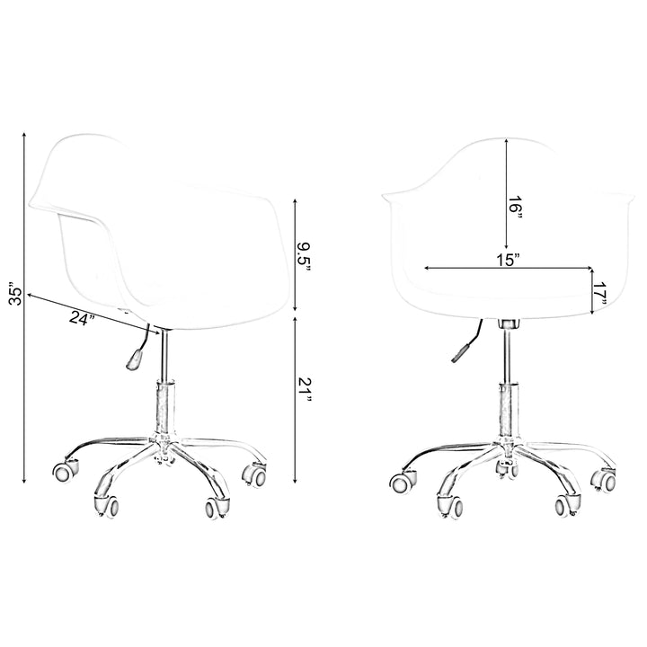 Mid-Century Modern Style Adjustable Swivel Plastic Shell Molded Office Task Chair with Rolling Wheels Image 9