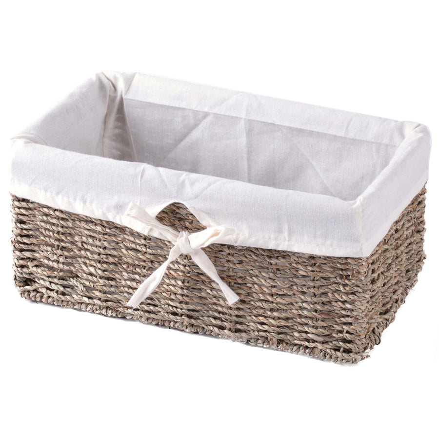 Seagrass Shelf Basket with White Liner Natural Woven Storage 12x6.5x5.3 Inches Image 1