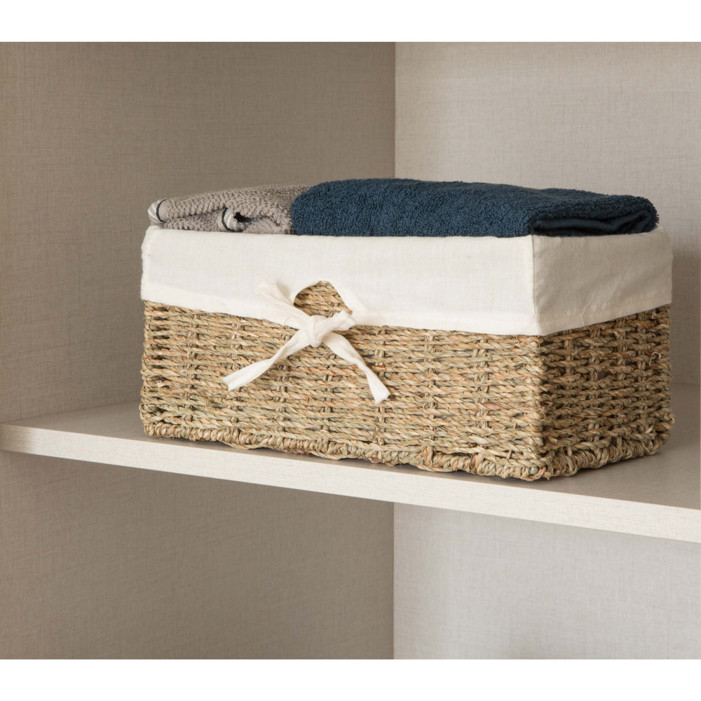 Seagrass Shelf Basket with White Liner Natural Woven Storage 12x6.5x5.3 Inches Image 2