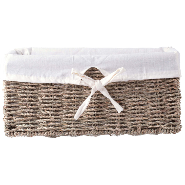 Seagrass Shelf Basket with White Liner Natural Woven Storage 12x6.5x5.3 Inches Image 5