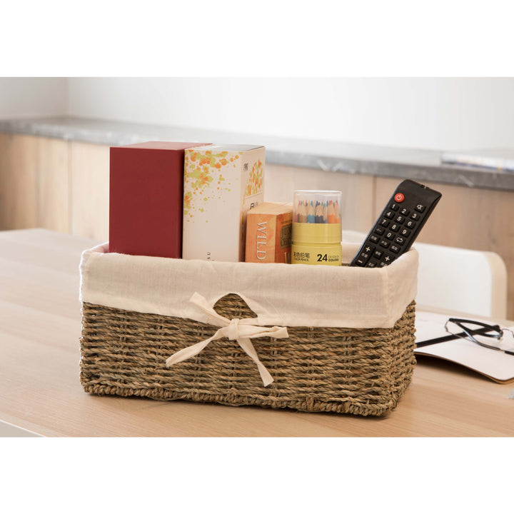 Seagrass Shelf Basket with White Liner Natural Woven Storage 12x6.5x5.3 Inches Image 6