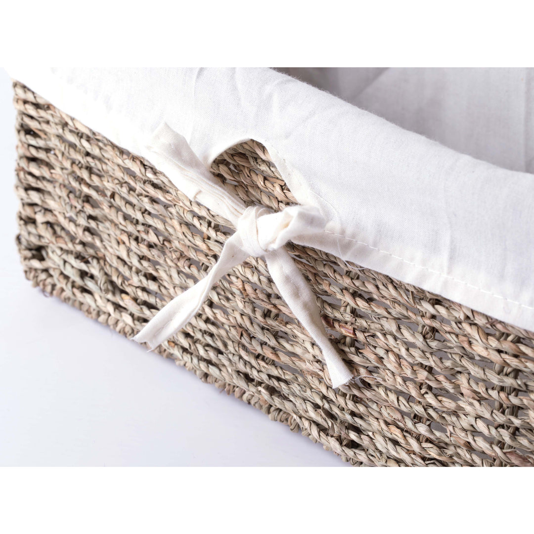 Seagrass Shelf Basket with White Liner Natural Woven Storage 12x6.5x5.3 Inches Image 7