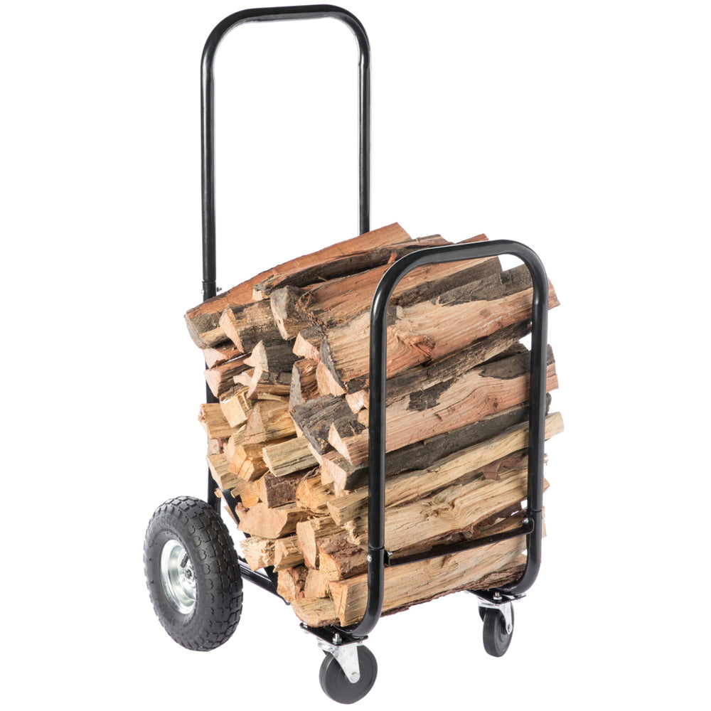 Gardenised Heavy Duty Firewood Rack Rolling Carrier with Waterproof Cover 48in Image 2