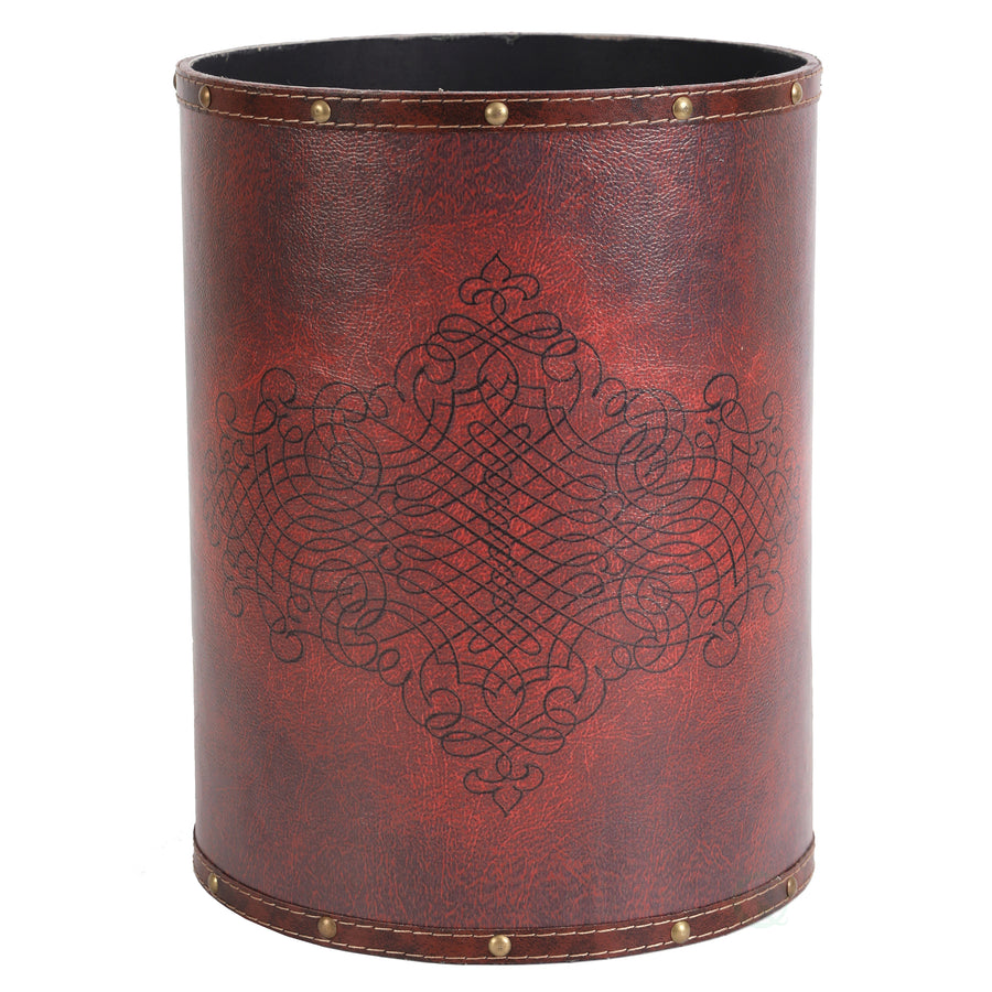 Vintiquewise Faux Leather Waste Bin Antique Cherry 10x10x13 Home Image 1