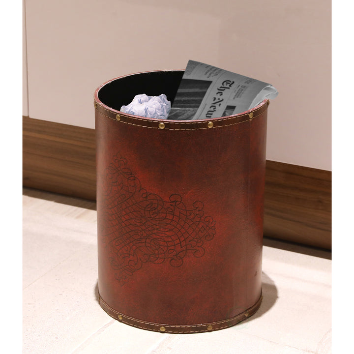 Vintiquewise Faux Leather Waste Bin Antique Cherry 10x10x13 Home Image 3