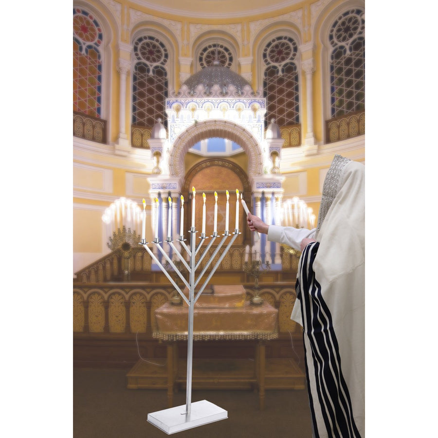 Silver Coated Metal Hanukkah Menorah 9 Branch Durable for Synagogue 2ft 3ft 4ft Image 1