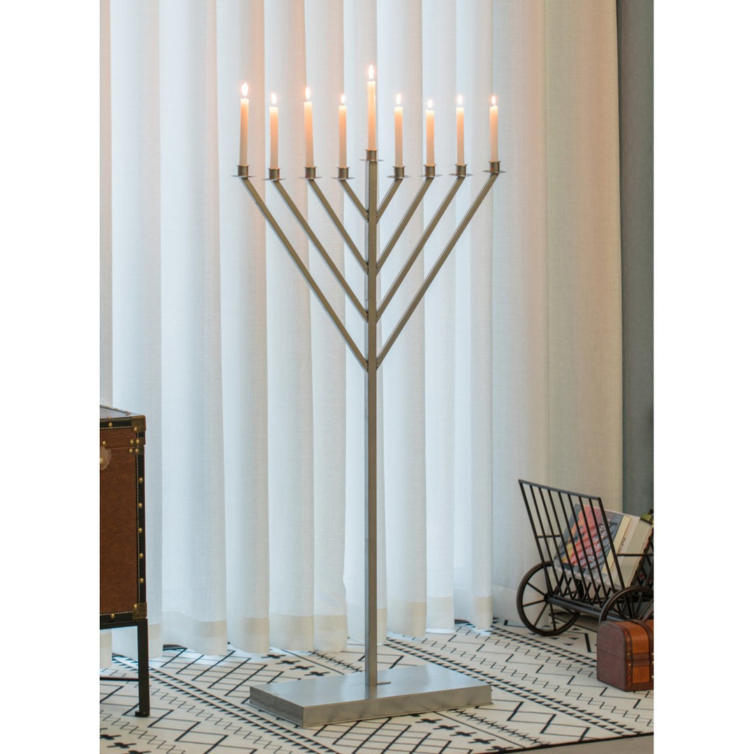 Silver Coated Metal Hanukkah Menorah 9 Branch Durable for Synagogue 2ft 3ft 4ft Image 2