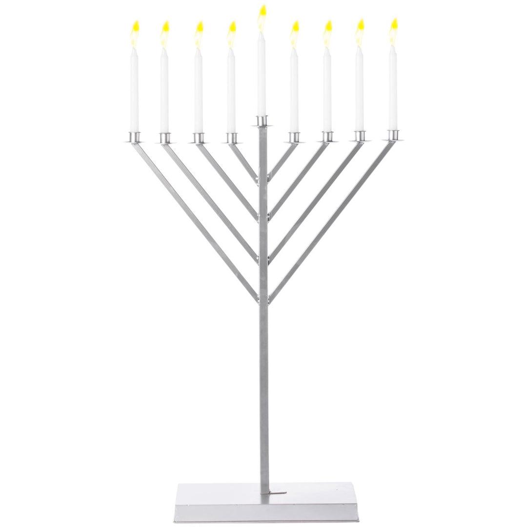 Silver Coated Metal Hanukkah Menorah 9 Branch Durable for Synagogue 2ft 3ft 4ft Image 1