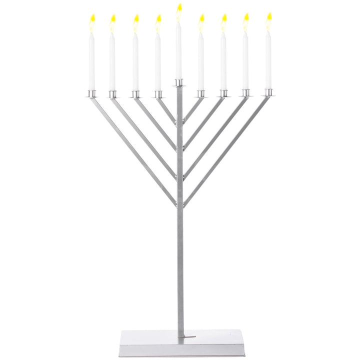 Silver Coated Metal Hanukkah Menorah 9 Branch Durable for Synagogue 2ft 3ft 4ft Image 1