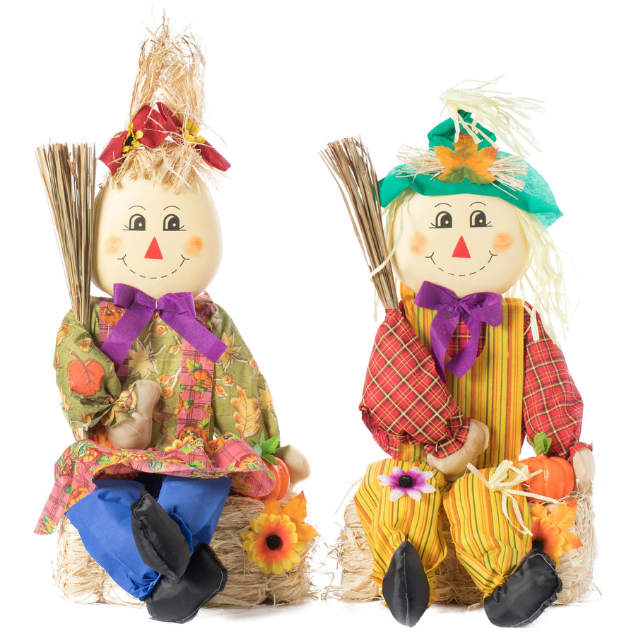 Gardenised 26 Inch Scarecrow Set Boy Girl Outdoor Fall Garden Decoration Image 1