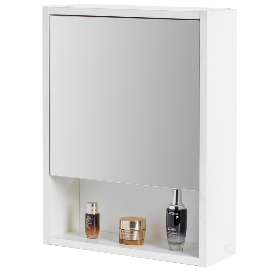 White Wall Mounted Bathroom Storage Cabinet, Mirrored Vanity Medicine Chest with 3 Shelves Image 1