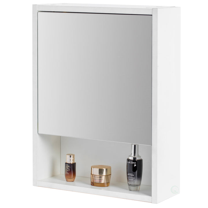 Basicwise White Wall Mounted Bathroom Storage Cabinet Mirrored Vanity Chest 3 Shelves Image 1