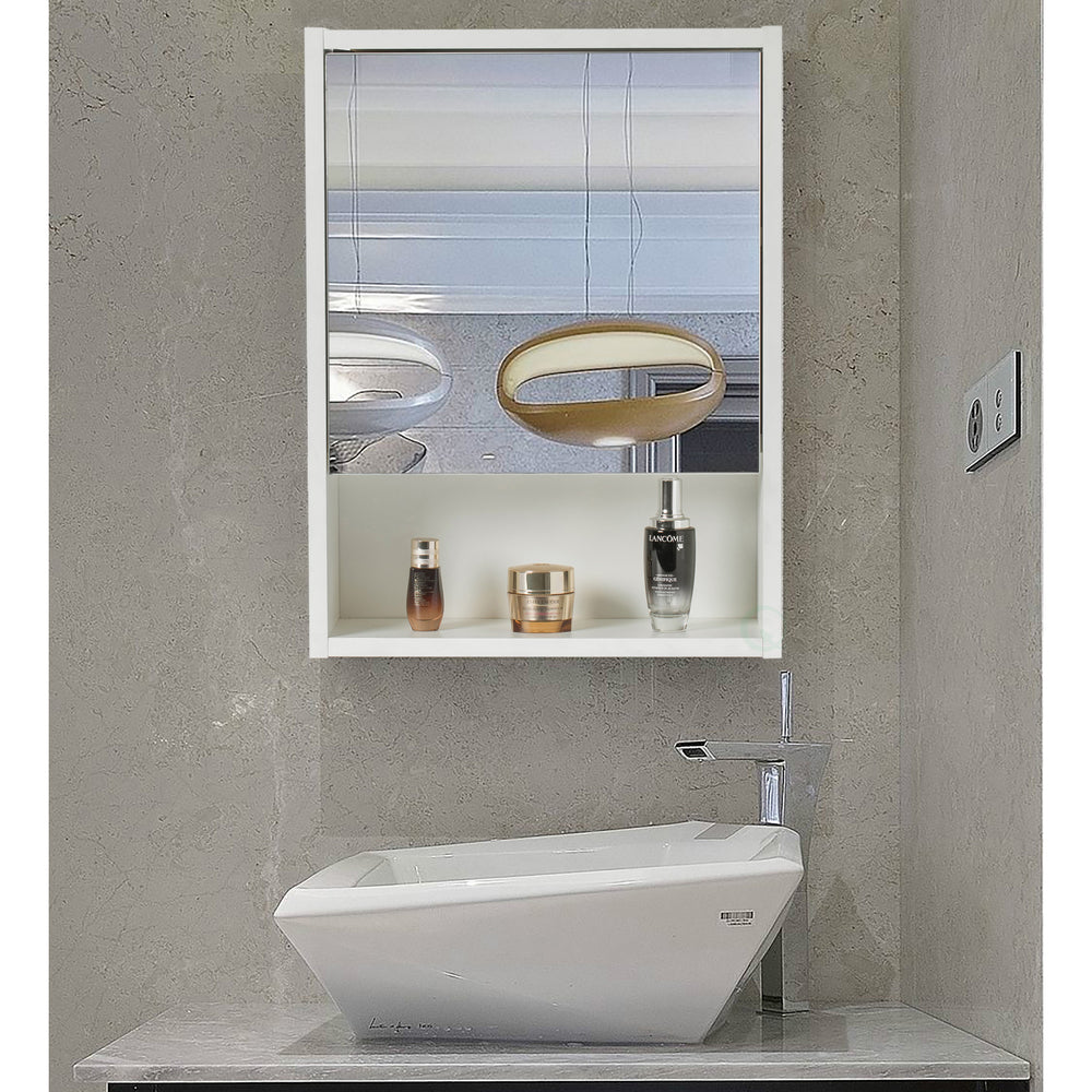 White Wall Mounted Bathroom Storage Cabinet, Mirrored Vanity Medicine Chest with 3 Shelves Image 2
