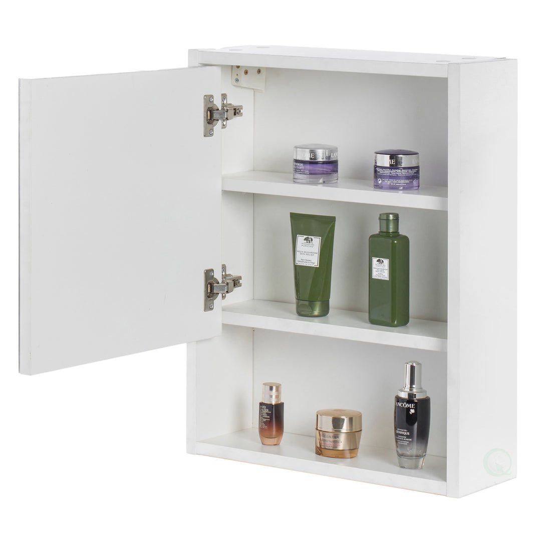 Basicwise White Wall Mounted Bathroom Storage Cabinet Mirrored Vanity Chest 3 Shelves Image 3