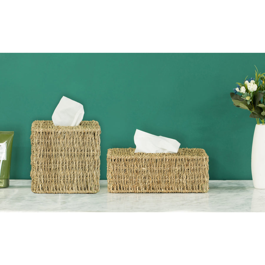 Natural Seagrass Wicker Tissue Box Cover Holder for Bathroom Image 1