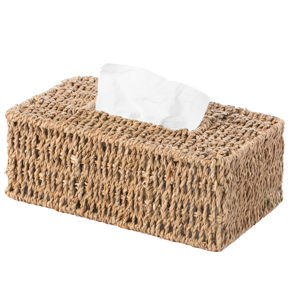 Natural Seagrass Wicker Tissue Box Cover Holder for Bathroom Image 2