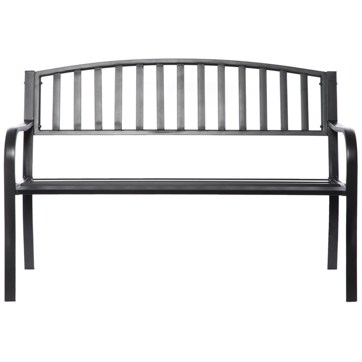 Steel Garden Bench Cast Iron Frame Black Patio Seating 3 Person 500 lbs Capacity Image 4