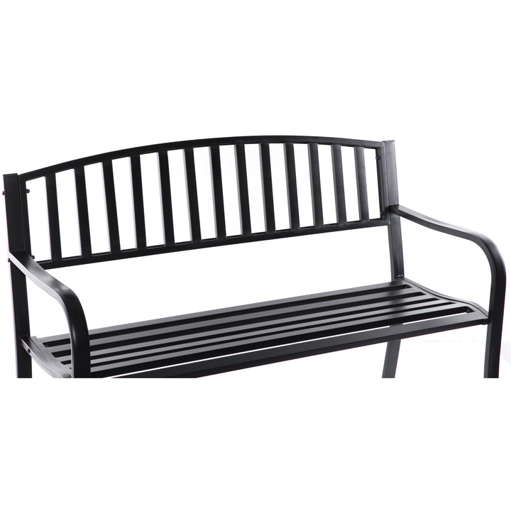 Steel Garden Bench Cast Iron Frame Black Patio Seating 3 Person 500 lbs Capacity Image 5