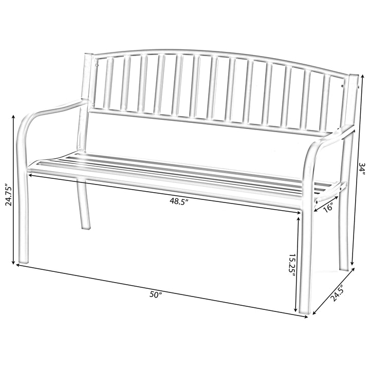 Steel Garden Bench Cast Iron Frame Black Patio Seating 3 Person 500 lbs Capacity Image 6