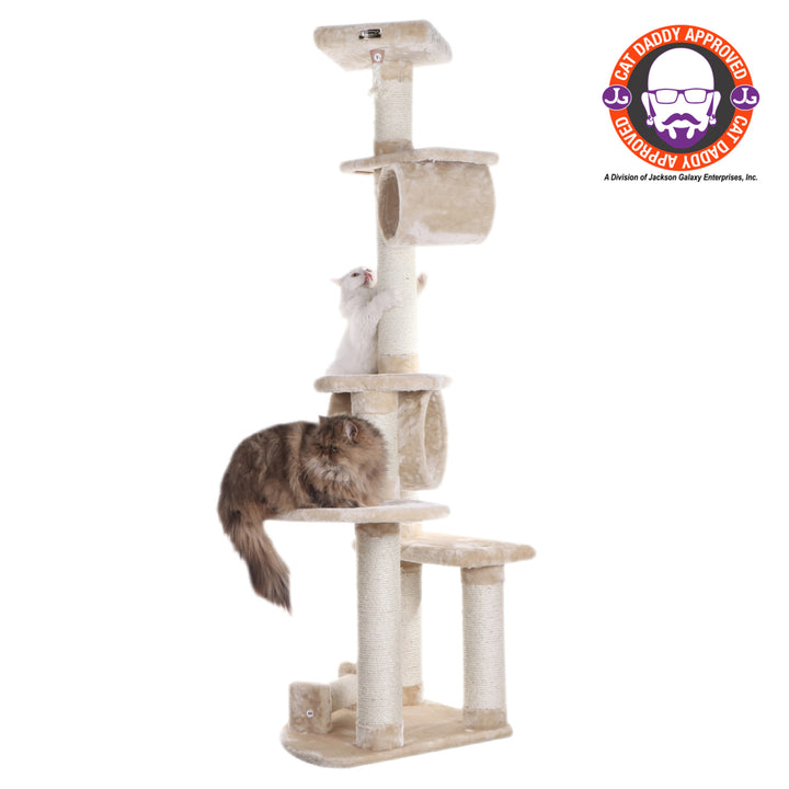 Armarkat Cat Tree A7463A Beige 74 Inch Real Wood Scratching Post Multi-Level Image 1