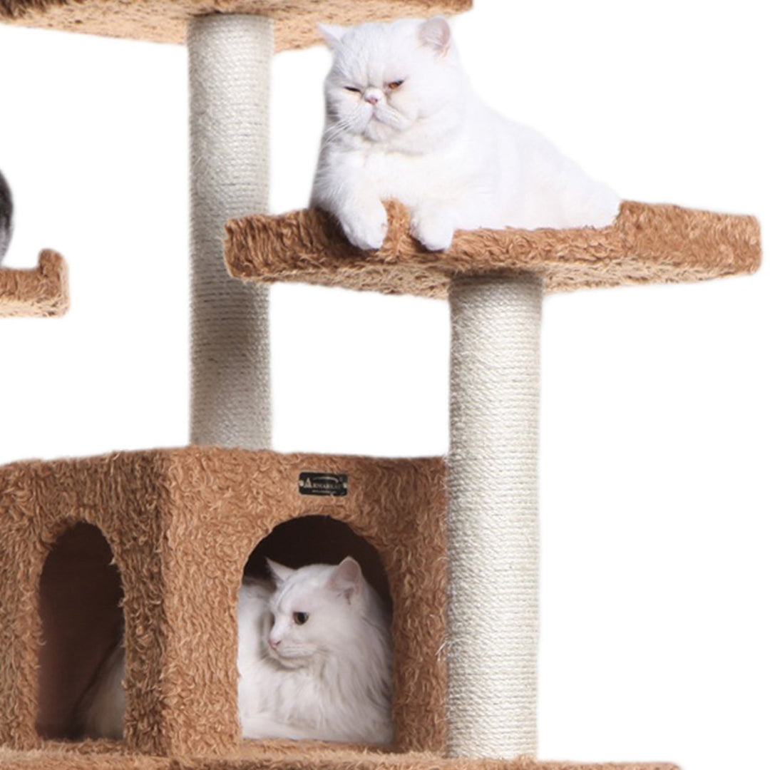 Armarkat Classic Cat Tree Model A7407 74" Wood Faux faux Brown Sisal Scratching Posts Image 5