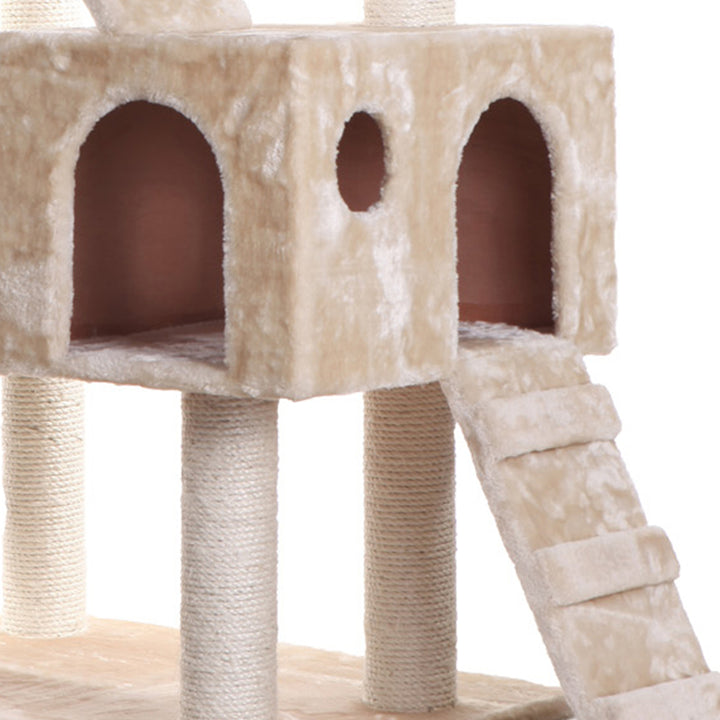 Armarkat A7401 Cat Tree 74 Inch Beige Real Wood with Playhouses and Scratching Posts Image 5