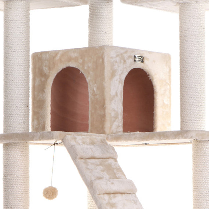 Armarkat A7401 Cat Tree 74 Inch Beige Real Wood with Playhouses and Scratching Posts Image 6