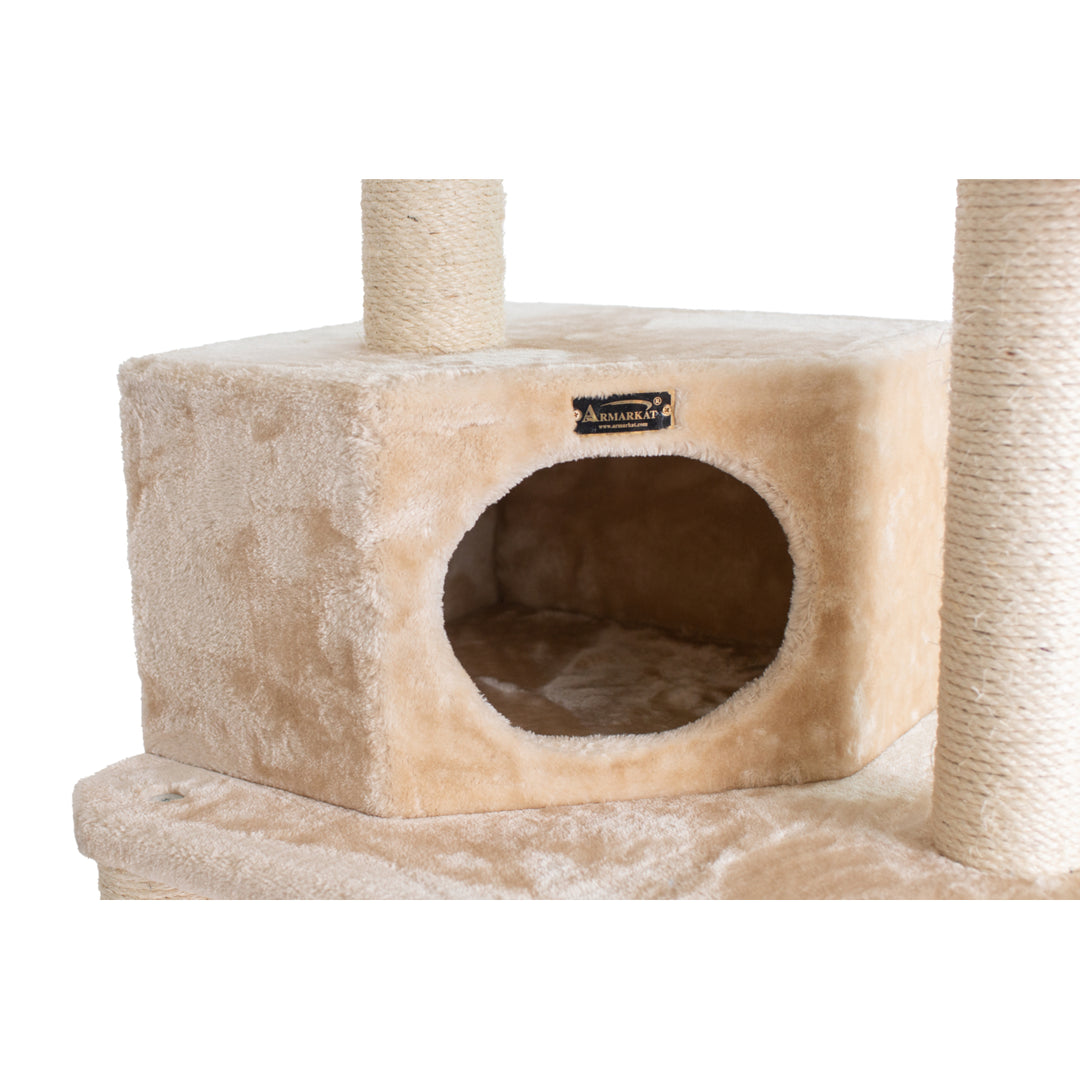 Armarkat A7204 Classic Cat Tree Beige Real Wood with Tunnel Basket Hammock Perch Image 4