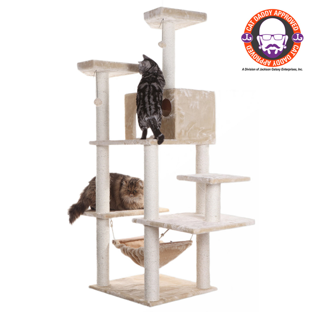 Armarkat A7202 72-Inch Cat Tree Beige Real Wood Condo Hammock Scratching Post Image 1