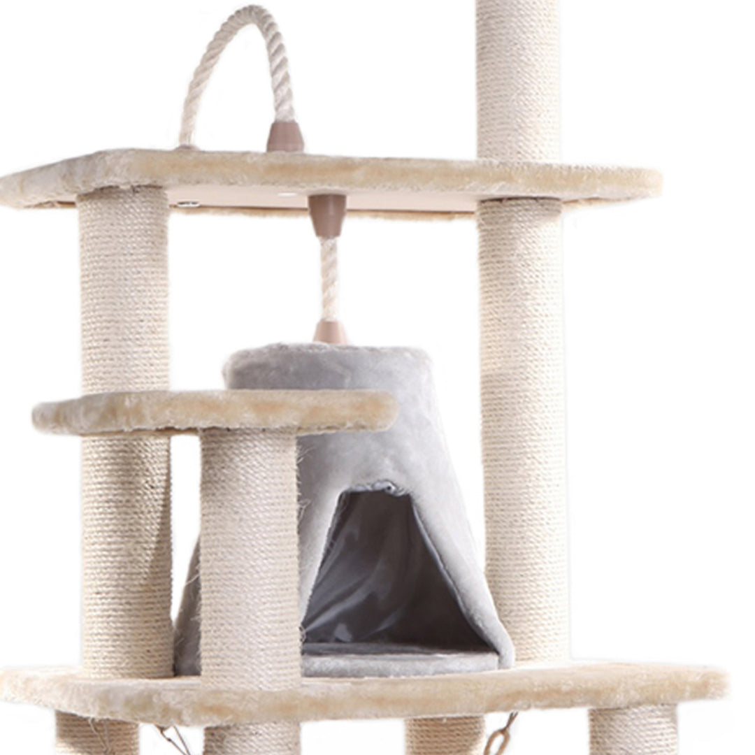 Armarkat Cat Tree Model A6501 Beige Real Wood 65" with Hammock and Condo Image 4