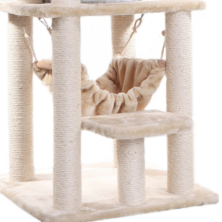 Armarkat Cat Tree Model A6501 Beige Real Wood 65" with Hammock and Condo Image 5