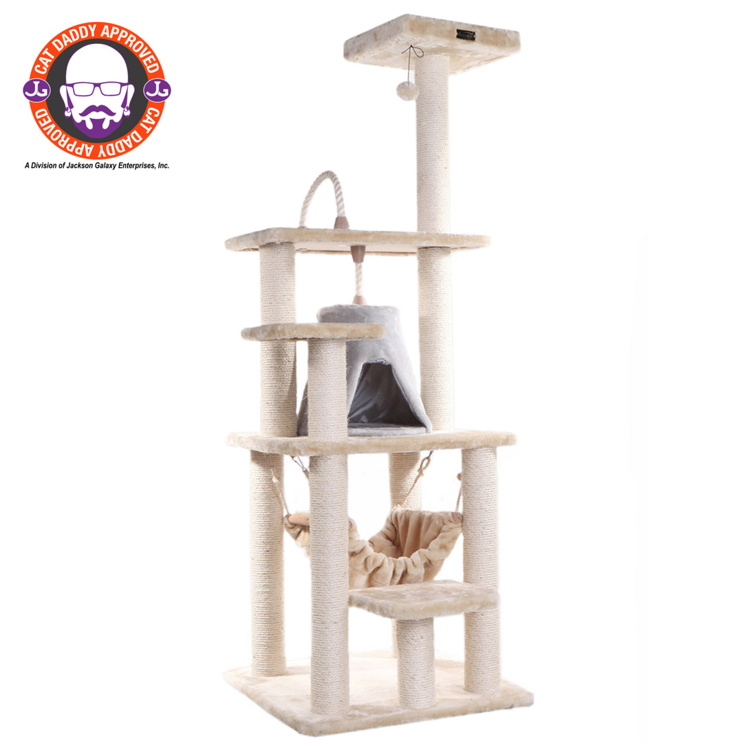 Armarkat Cat Tree Model A6501 Beige Real Wood 65" with Hammock and Condo Image 1