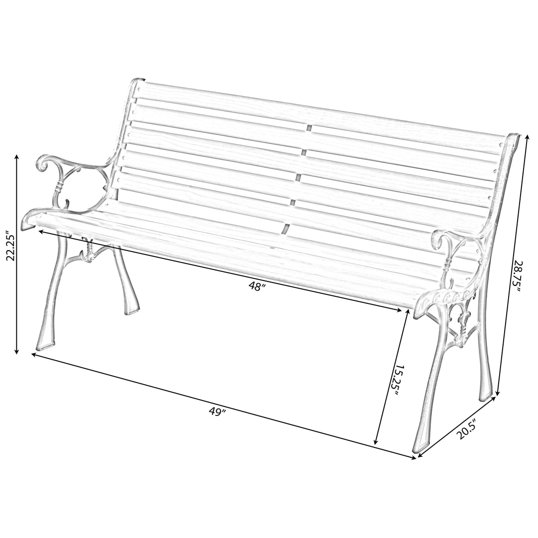 Wooden Garden Bench with Steel Armrests Outdoor Patio Seating for 3 People Image 4