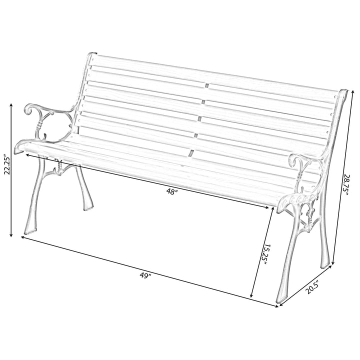 Wooden Garden Bench with Steel Armrests Outdoor Patio Seating for 3 People Image 4