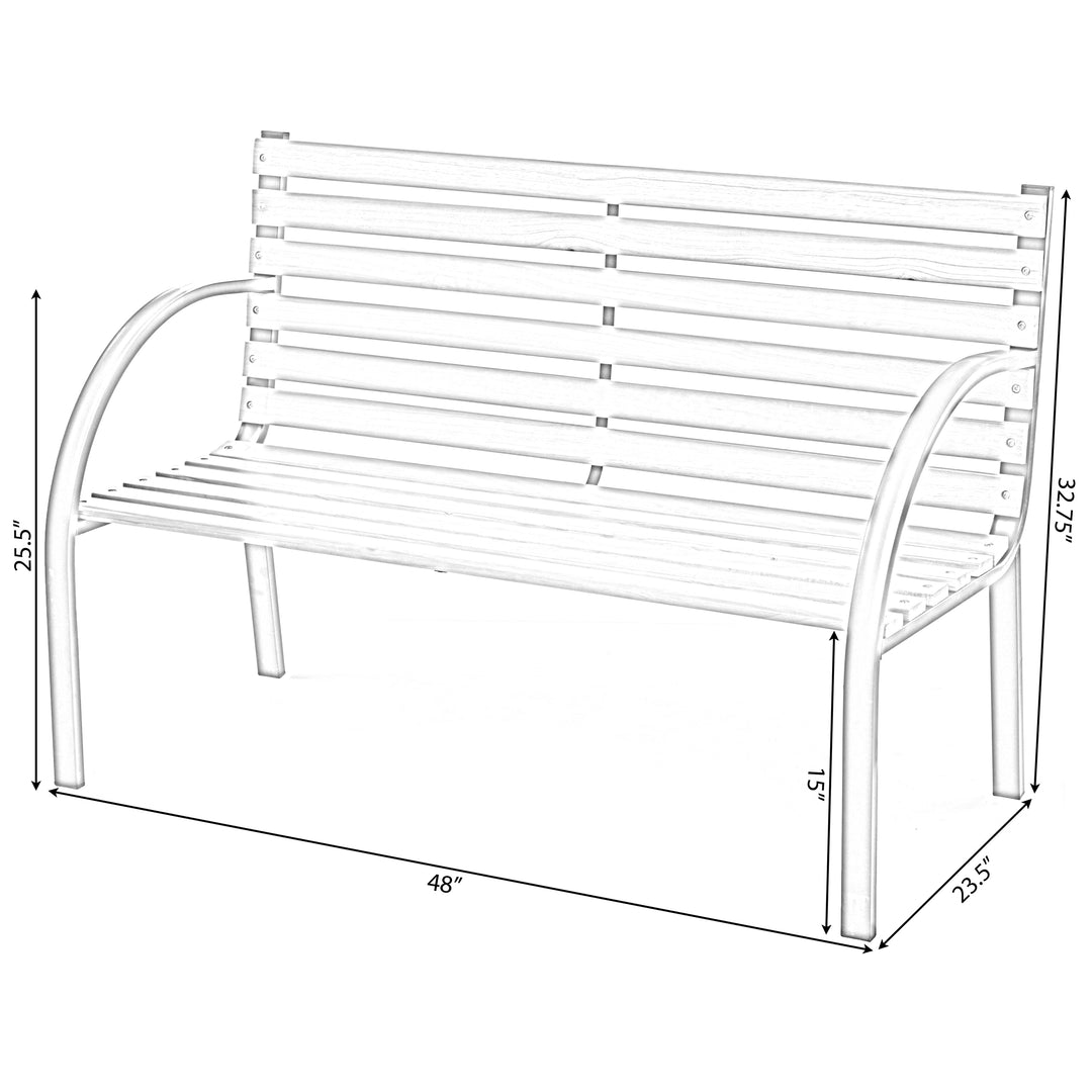 Classical Wooden Slats Outdoor Park Bench Steel Frame Seating for Yard Patio Garden Image 6